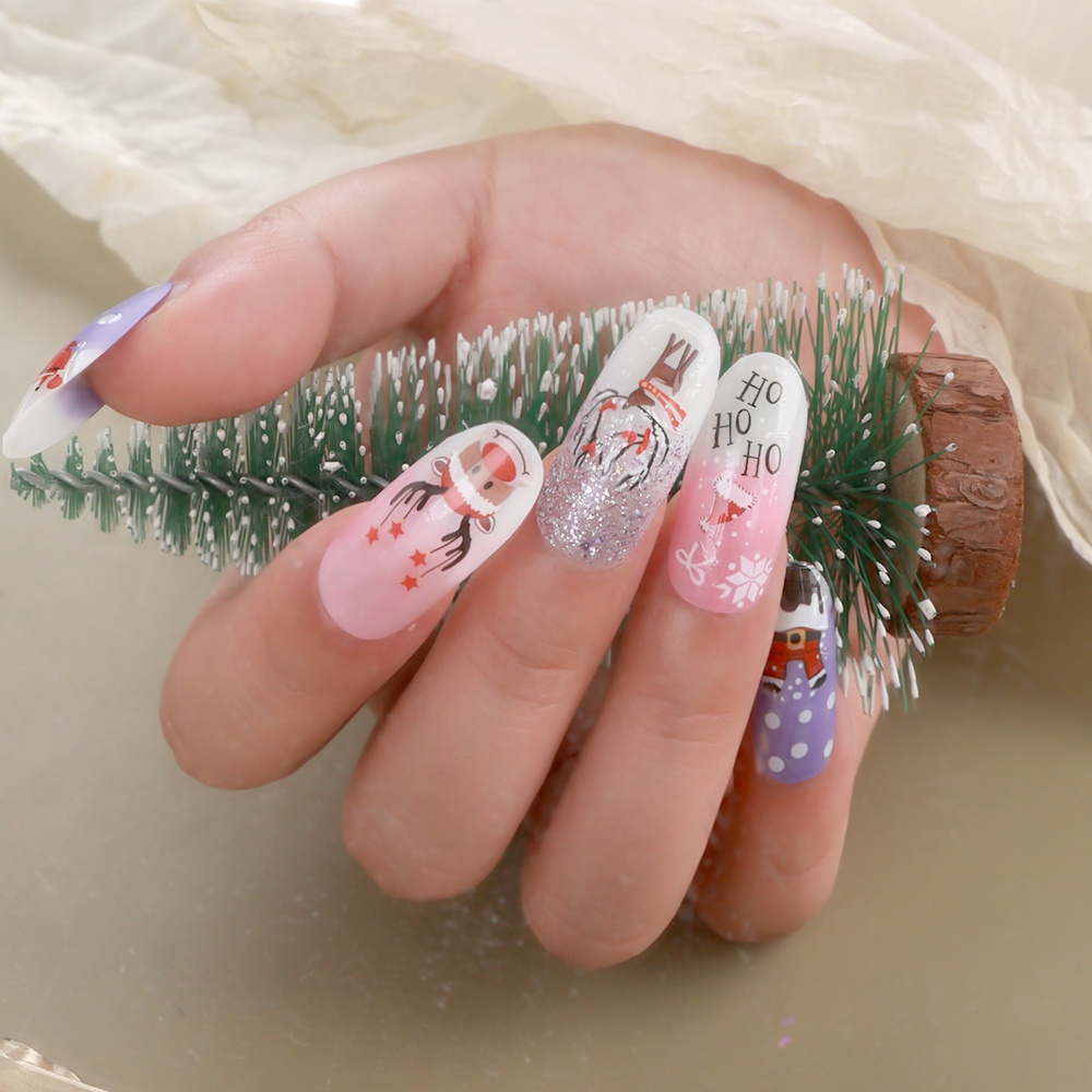 Embos DIY Manicure Art Xmas Elemen Kuku Decals Kuku Kuku Kuku Kuku DIY Dekorasi Patch 3D Kartun Stiker Kuku Untuk Natal Tahun Baru Makan Malam Pesta Pacaran