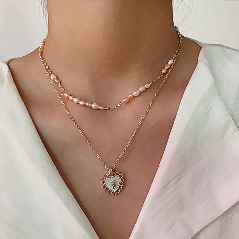 Ark.co - VALERIE pearl layer necklace kalung tumpuk mutiara heart valentine