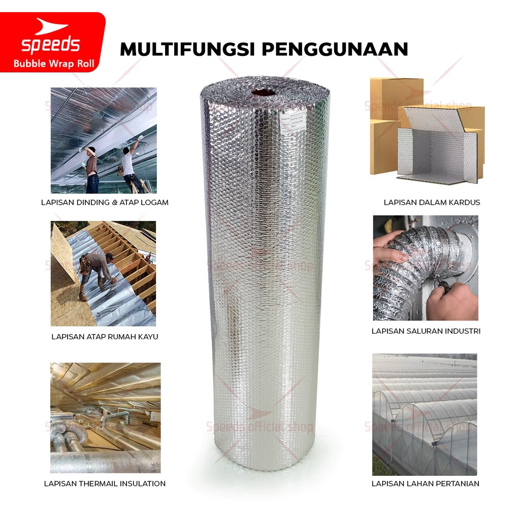 SPEEDS Aluminium Bubble Foil Wrap Anti Panas Peredam Panas Atas 120cmx25m Aluminum Insulator