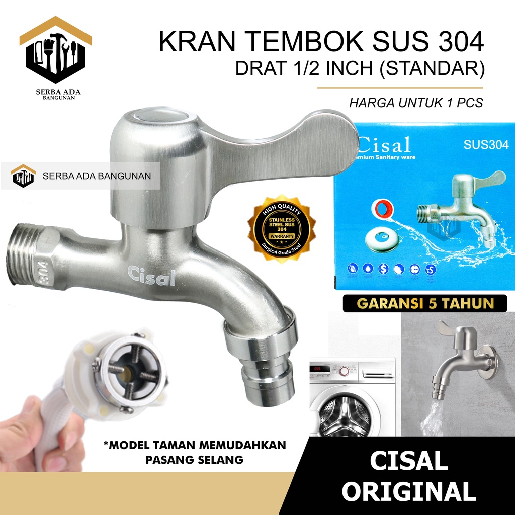 Keran Air Kran Air Mesin Cuci Wastafel Panjang Stainless Steel Tembok 2 Cabang Rumah Dapur Kunci