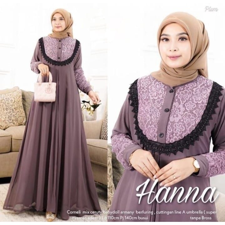 GAMIS STORE - Hanna Dress Maxi Polos Basic Matt Ceruty l Gamis Maxy Lebaran Wanita Premium l Gaun Pesta Kondangan