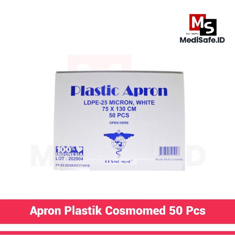 Apron Plastik Medis 75 x 130cm Tebal 30 Micron Cosmomed Box 50 Pcs