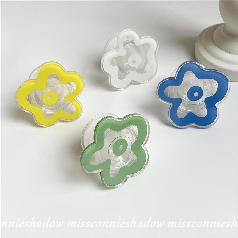 Ins Bening Murni Padat Macaron Permen Warna Bentuk Bunga Telepon Stand Holder Warna-Warni Transparan Glossy Airbag Lipat Phone Holder Extendable Grip Phone Ring
