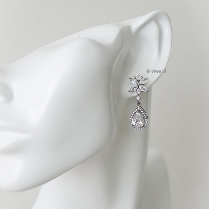 ESTELLE | Wedding Collection - Zirconia Dangle Stud Bridal Earrings - Anting Wanita