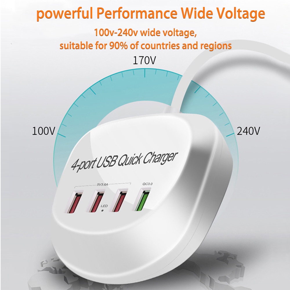 【LIPI】36W 4 Ports USB Multi Port Charger Fast Charger 3.0 Fast PD Charger Adapter Station 5A QC3.0 Phone