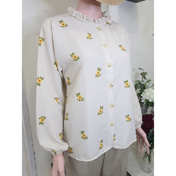 Sunny Blouse l Atasan Crinkle Motif Floral l Blouse Cey Cringkle Motif Bunga