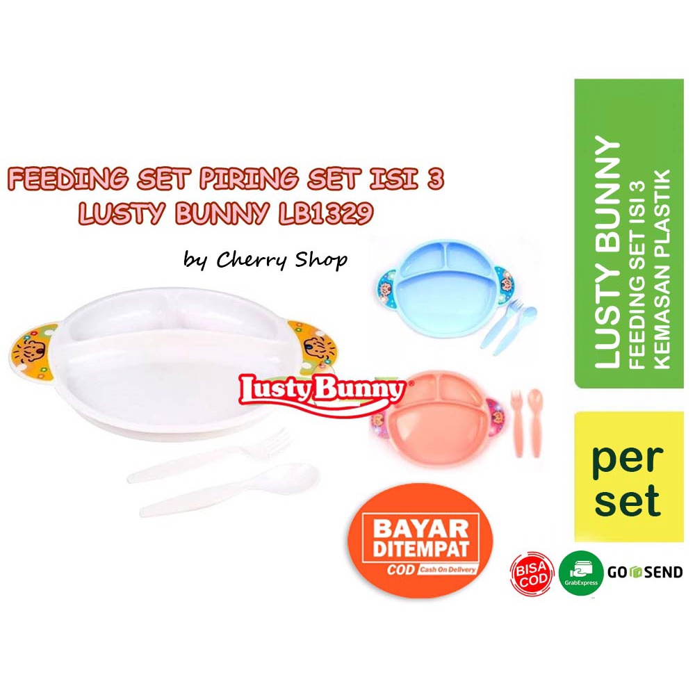 [KEMASAN PLASTIK] [BPA FREE] FEEDING SET LUSTY BUNNY PIRING SET ANAK LB1329
