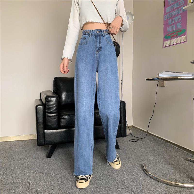 Korean Highwaist Loose Rawis Kasual Jeans Wanita Hot Sale