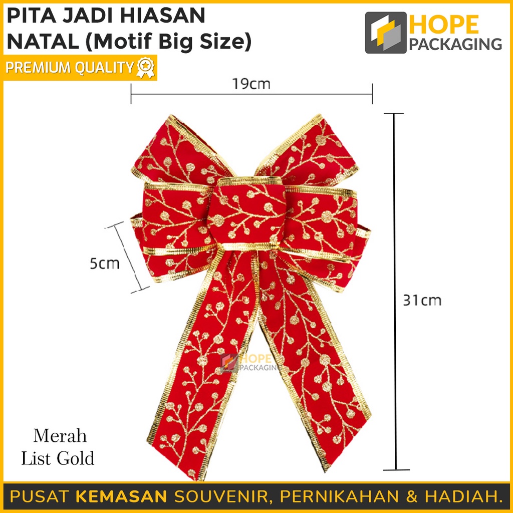 Pita Natal kotak-kotak / Pita Kado hampers Size : 31x 19x 5 cm / merah zig-zag / list gold / lebaran