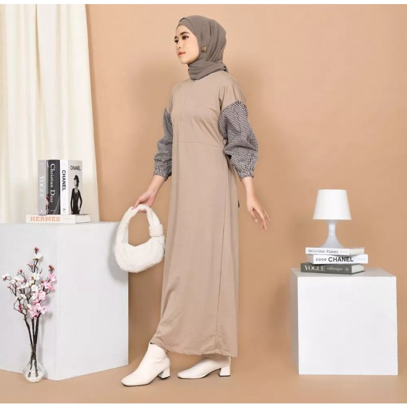 Sena Dres Mix Square | Gamis Combi Cotton Polos Wanita | Dres Remaja &amp; Dewasa Polos