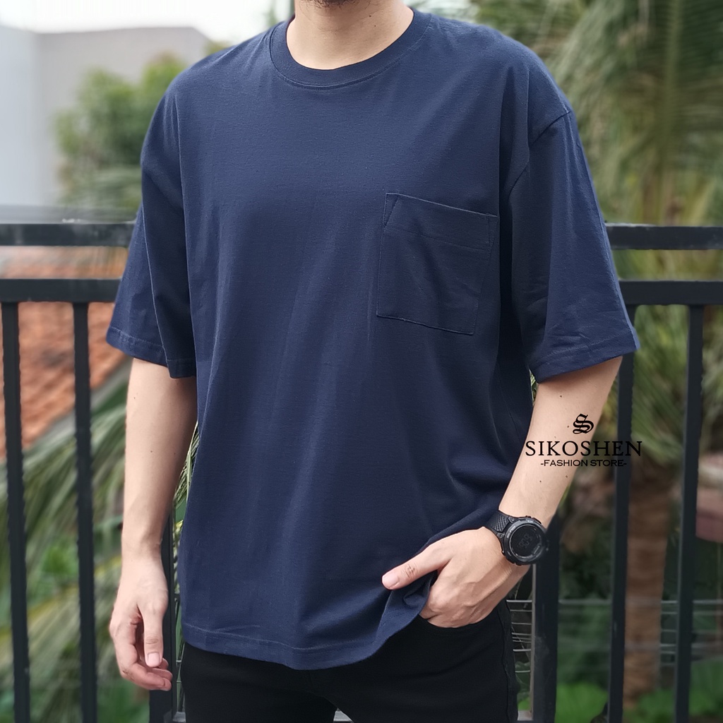 Kaos Oversize Polos Pria Bahan Tebal Saku Depan