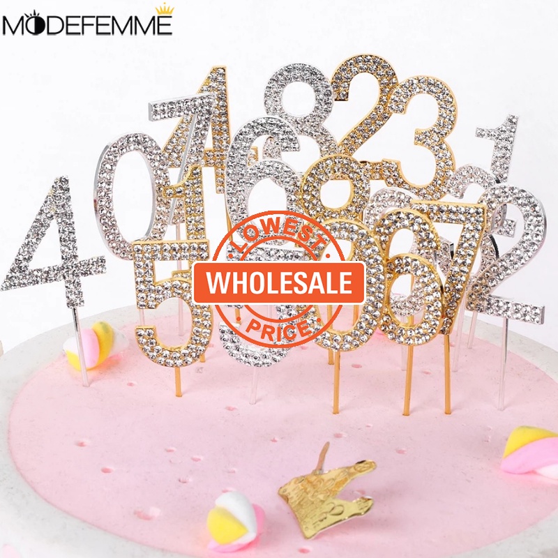 [Harga Grosir] Emas Rhinestones Digits Insert Card 0-9 Angka Topper Kue Tongkat Muffin Es Krim Ornamen Halus Dessert Decor Aksesoris Untuk Ulang Tahun Pernikahan Anniversary