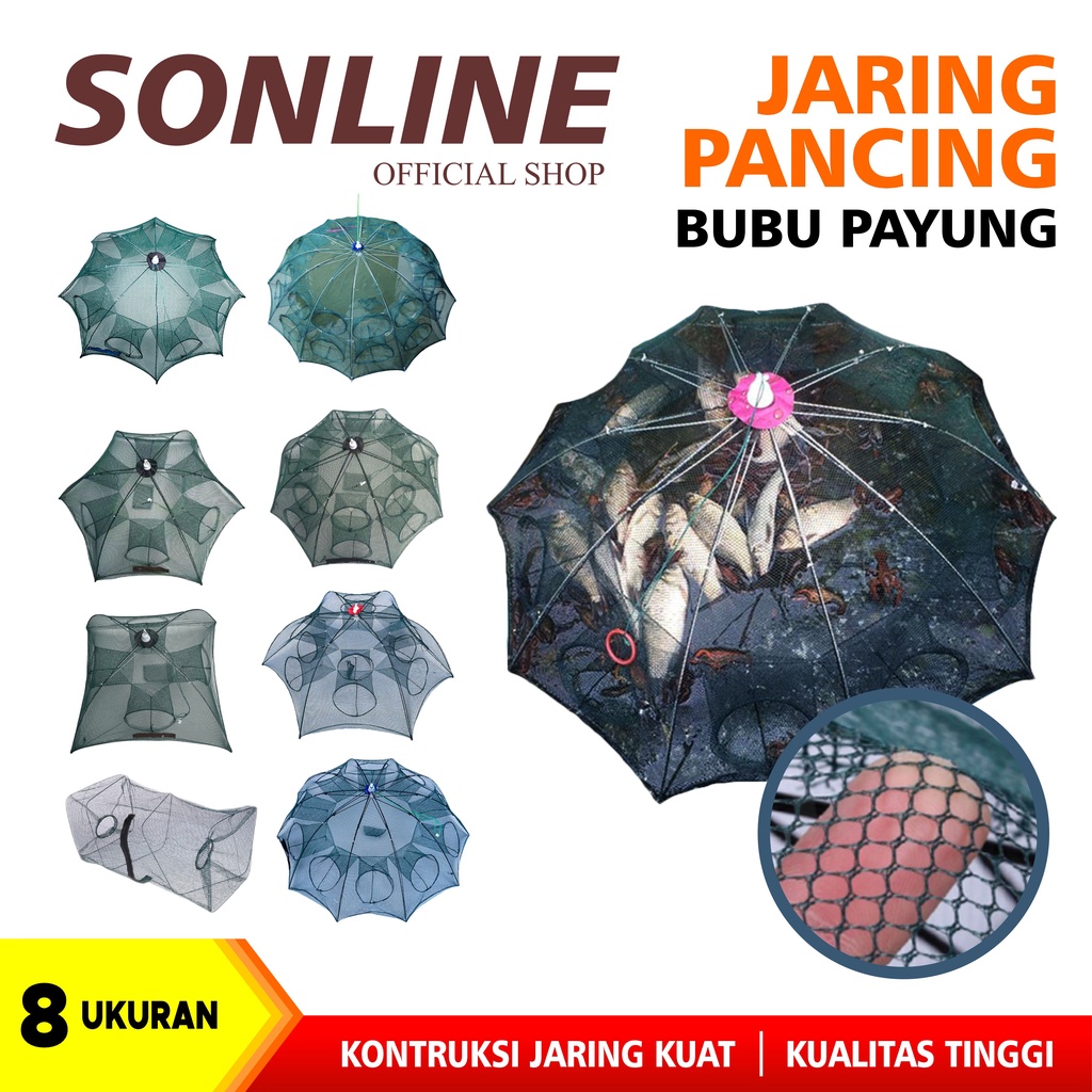 SONLINE  Payung Bubu 8 Tipe Jaring Jebakan Perangkap Udang ikan Kepiting 2/4/6/8/10/12/16/20 Lubang