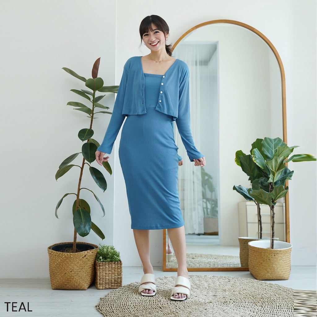 One Set Knit Siste Setelan Dres Wanita Dress