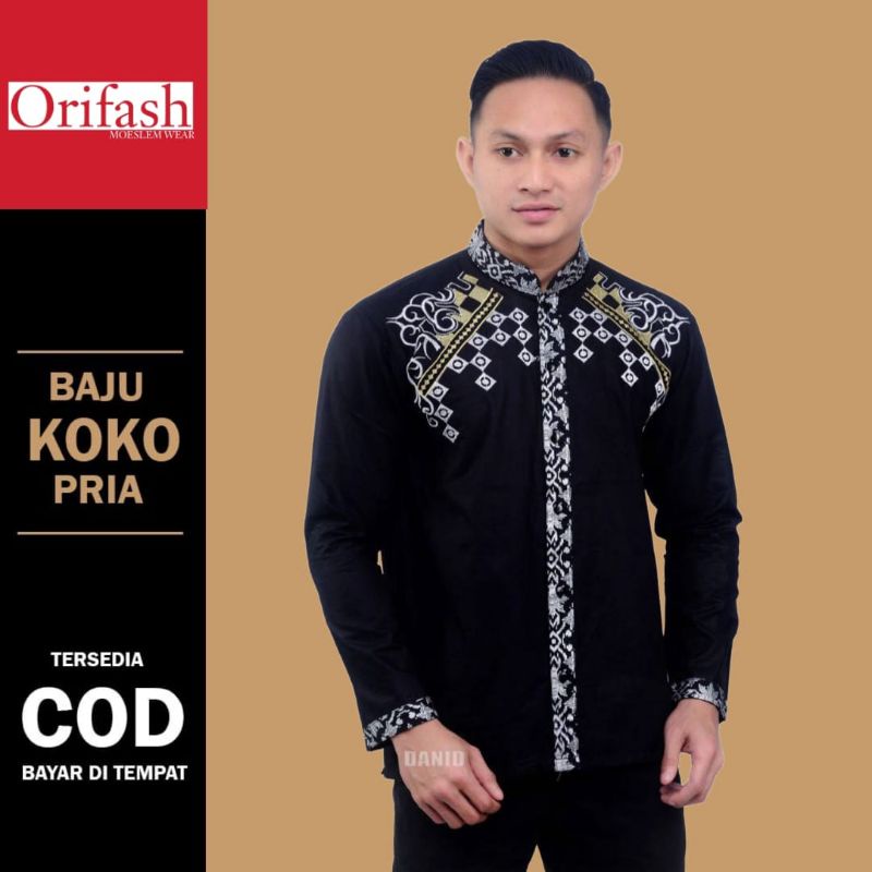 BAJU KOKO DEWASA KEMKO KOMBINASI BORDIL BAJU KOKO MUSLIM LENGAN PANJANG KATUN HALUS SIZE M L XL