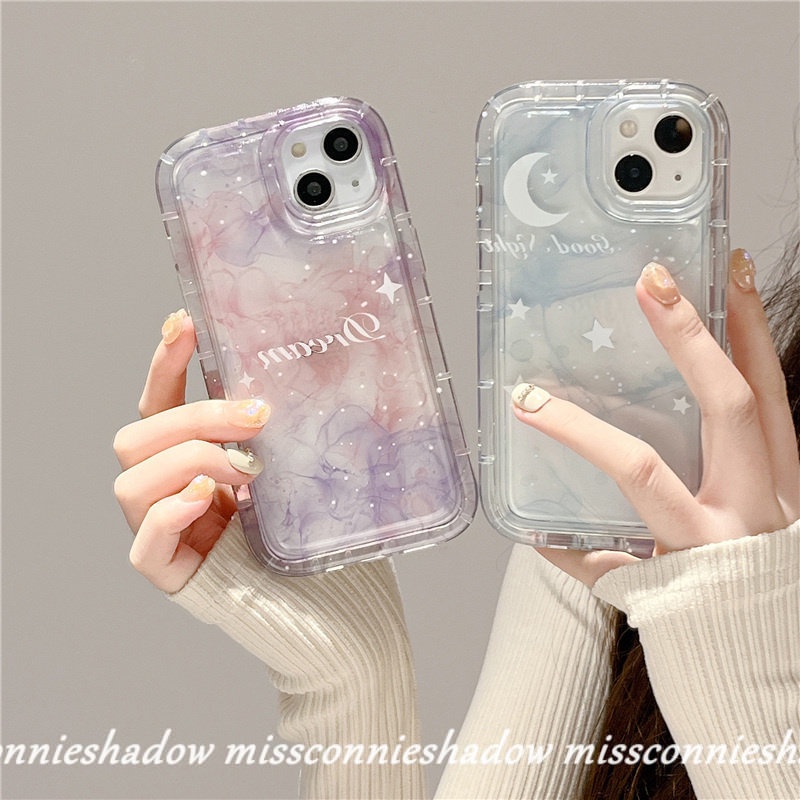 Case Kompatibel Untuk iPhone 7Plus 8Plus 11xr 7 8 6 6S Plus 14 13 12 11 Pro MAX X XS MAX Fantasy Tinta Lukisan Langit Berbintang Bulan Bintang TPU Lembut Bening Airbag Shockproof Back Cover