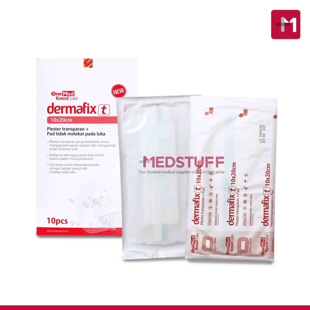 Dermafix T Plester Luka Transparan Anti Air Ukuran 10x20cm Isi 10 Lembar untuk Penutup Luka Besar