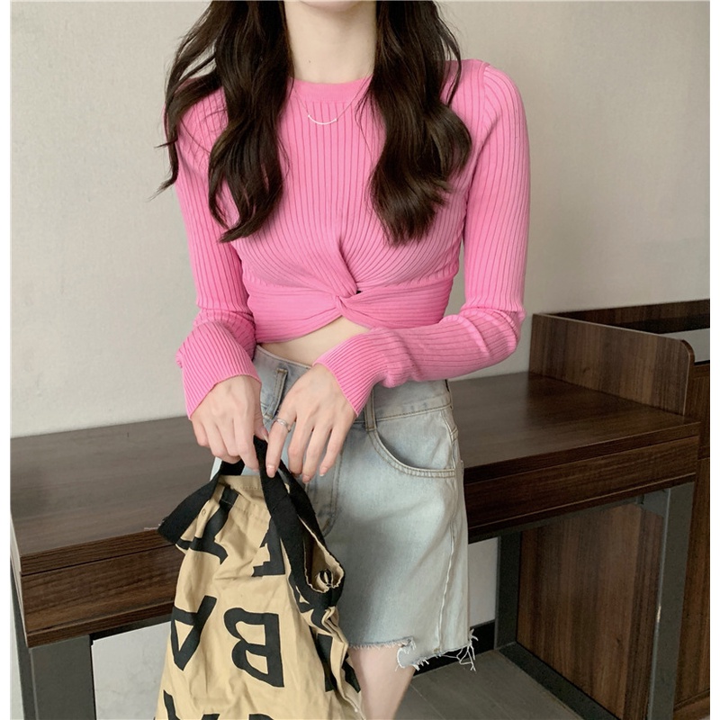 Crop top Twisted long sleeve | C385 | atasan lengan panjang crop