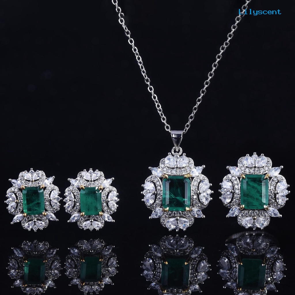 [LS] 1pc/1pasang Anting Menjuntai Semua Pertandingan Perhiasan Geometris Berlian Imitasi Dekorasi Persegi Panjang Cubic Zirconia Stud Earrings Pendant Ring Untuk Pernikahan