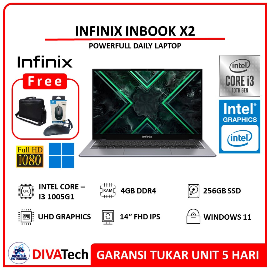 Infinix INBOOK X2 i3 1005G1 4GB 256GB 14.0FHD IPS W11 Fast Charging | Laptop Infinix
