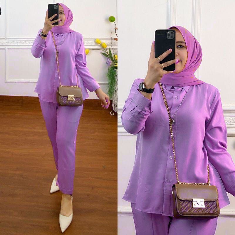 PROMO (COD) SETELAN KEMEJA POLOS // SETELAN KEMEJA WANITA TERBARU // SETCEL MURAH