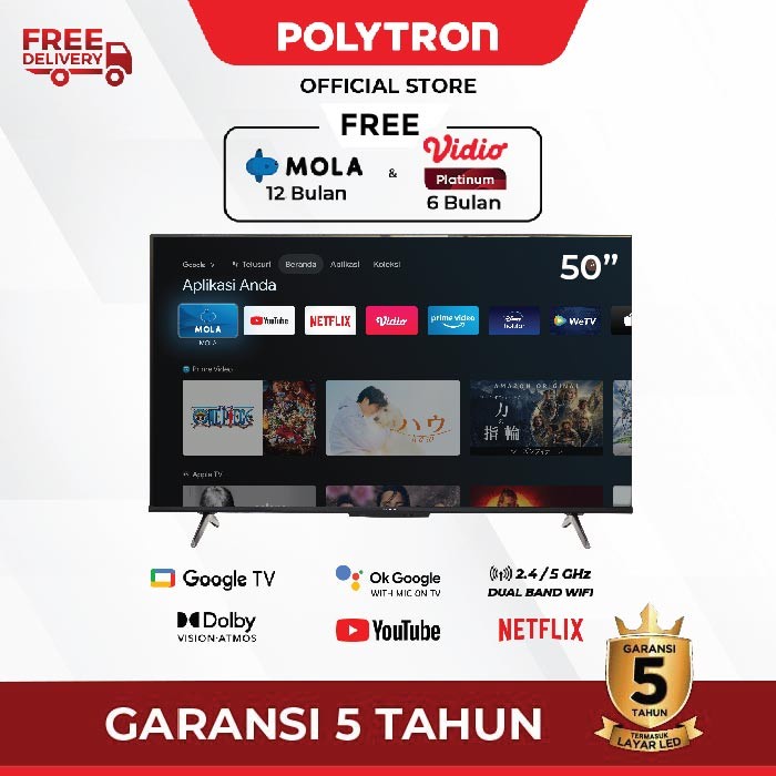 POLYTRON PLD 50UG5959 / PLD50UG5959 4K UHD Smart Google TV 50 Inch