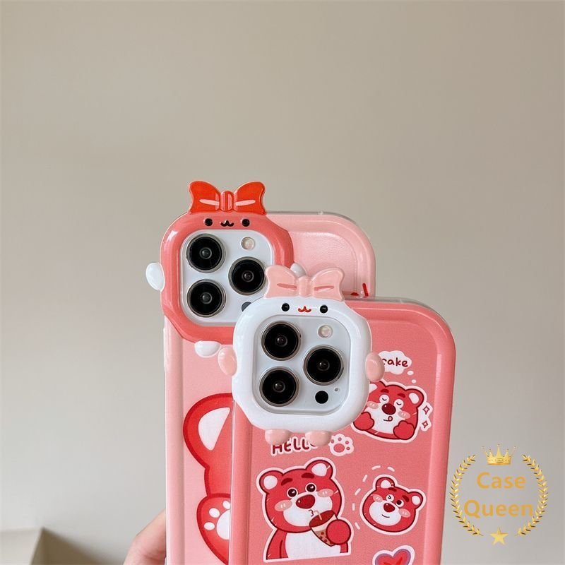 3d Bow Little Monster Case Untuk Realmev C15 C21Y C25Y C30 C3 C12 C35 C11 C31 C20 C33 C25s C25 7i 8 7 5s 9i 9Pro+9 8Pro 5i 6i 5 C17 Kartun Strawberry Bear Manyo Lembut Penutup Belakang