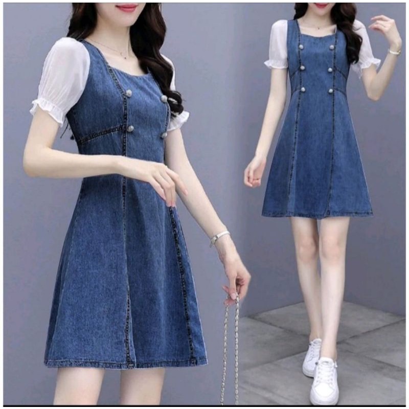 DRESS JEANS WANITA KOMBINASI SIFON