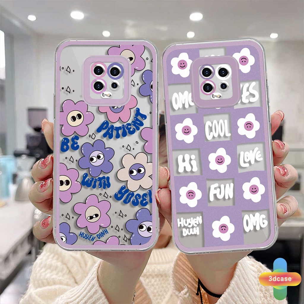 Xiaomi Redmi Note 9 8 10 10S 9 10 PRO MAX 11 9S POCO C3 C31 X3 NFC X3 PRO  9C NFC 9A 9i 9T 9AT 9ACTIV 9 PRO Power 10X POCO M2 PRO 10 Prime Ins Korea Kartun Lucu Smiley Flower Purple Wavy Edge Soft Back Cover