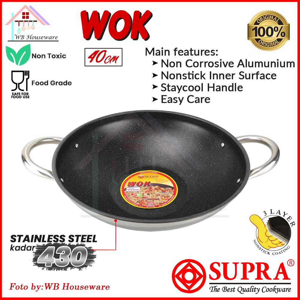 SUPRA wok rosemary 40cm anti lengket impact stainless / panci wajan penggorengan teflon masak foodgr