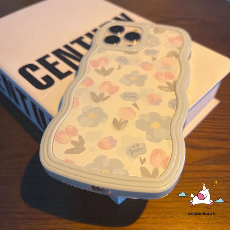 Casing Bunga Kompatibel Untuk iPhone 7Plus 8Plus XR 6s 6 7 8 Plus 14 11 12 13 Pro Max14 Plus X XS MAX SE 2020 Cat Air Fresh Blue Purple Flowers Soft TPU Wavy Edge Cover