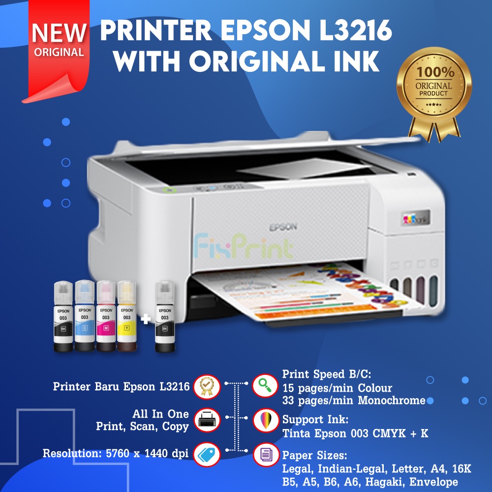 Epsn Printer L3216 Ecotank Printer Scan Copy All In One New White Body