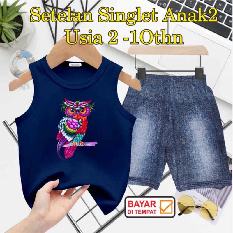 ((IB))SETELAN ANAK SINGLET SEMI JEANS/BIRD DIGITAL SABLON