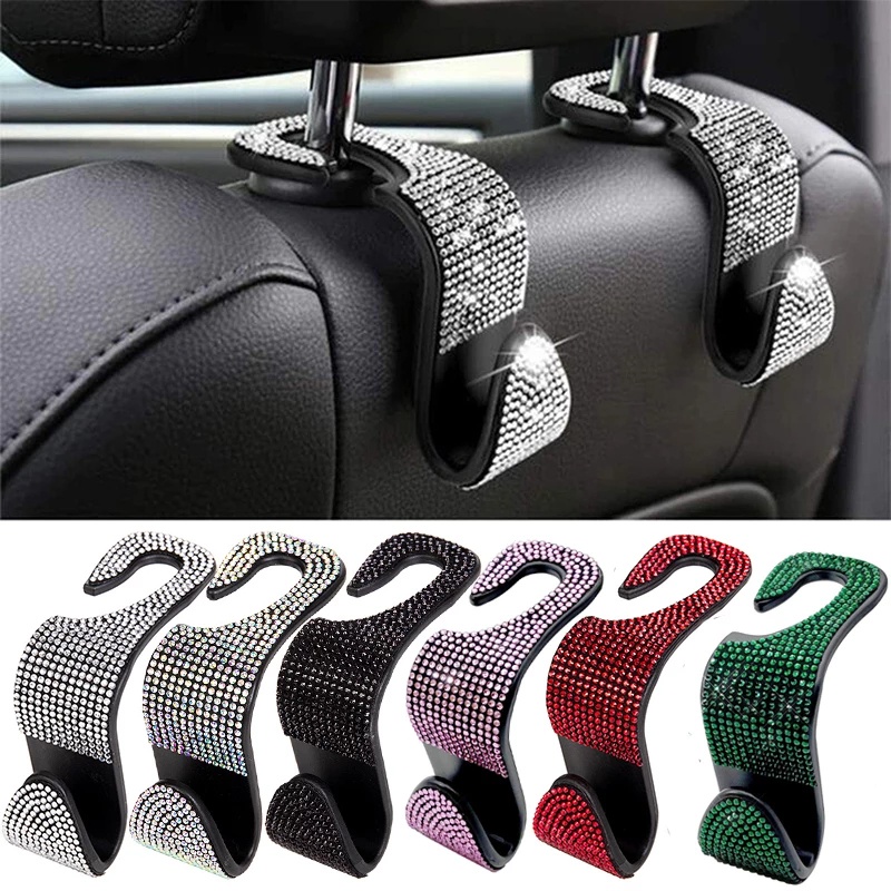 Tempat Dudukan Punggung Kendaraan Mobil Organizer Tempat Tas Handbag Pakaian Jas Tas Belanjaan Organizer Interior Otomotif Universal Car Seat Headrest Storage Hooks Bertatahkan Berlian