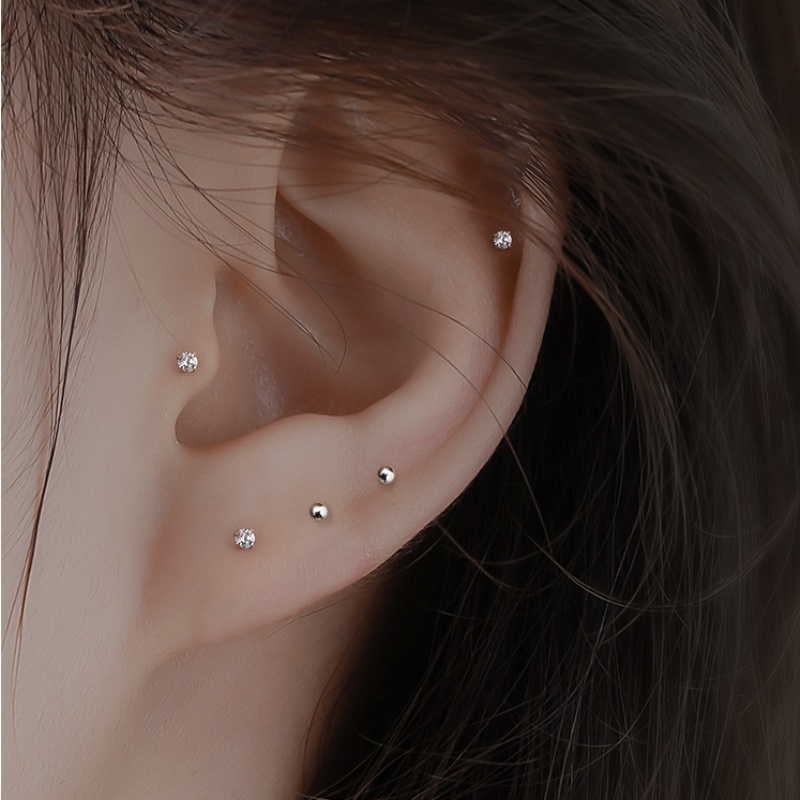 Papaozhu Korea s925 Perak Manik-Manik Kristal Kecil Stud Anting Untuk Wanita Perempuan Hypoallergenic Piercing Screw Earring Pick Gratis Telinga Perhiasan
