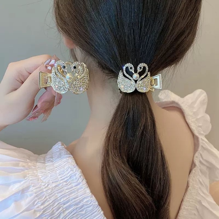 Jepit Rambut Ponytail Bahan Alloy Aksen Kristal Berlian Imitasi Gaya Korea Untuk Wanita