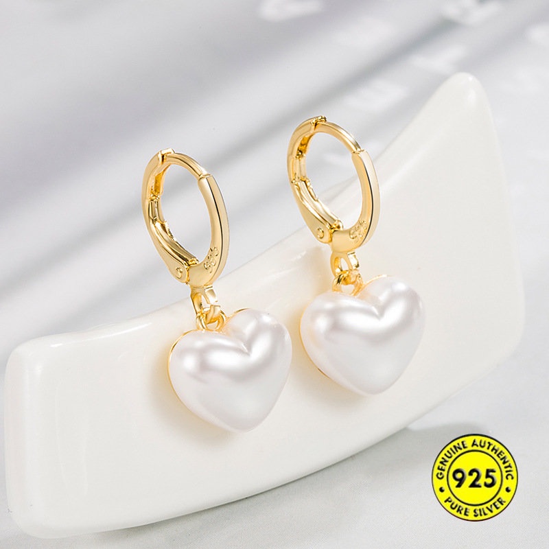 18k Anting Mutiara Hati Perempuan All-Match Anting Sederhana U1178