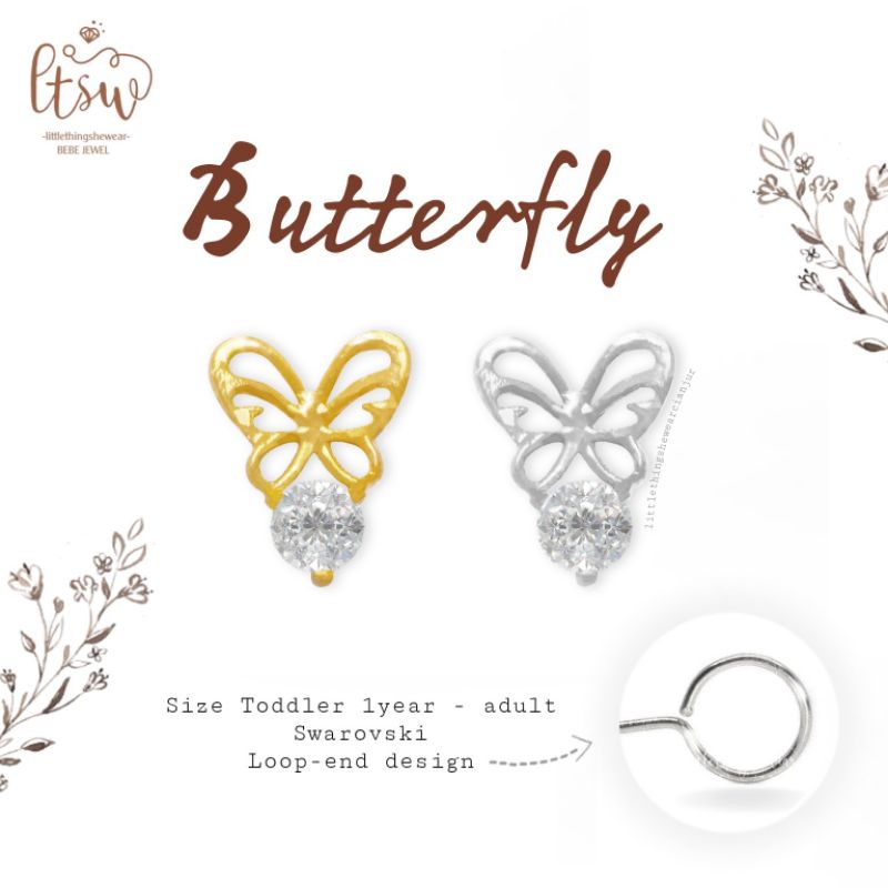 Littlethingshewear - Butterfly (1tahun-dewasa) -  Anting Loop-end | Anting toge anak | Anting anti a