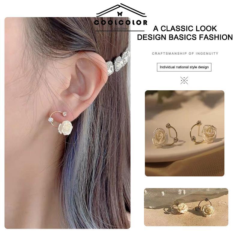 COD❤️Anting Berlian S925 Perak Pengadilan Vintage Mawar Elegan Lembut Temperamen Estetika- cl