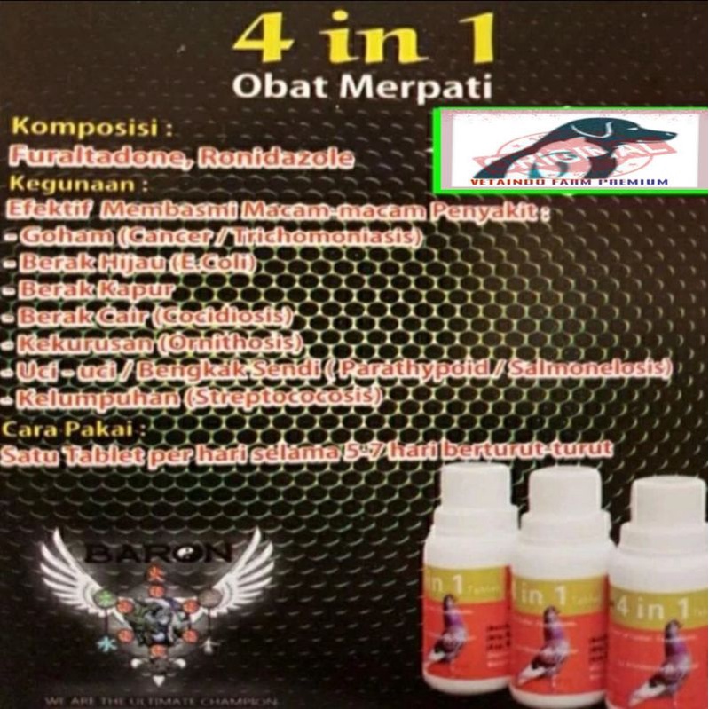 4 IN 1 BARON OBAT BURUNG SAKIT BERK HIJAU PUTIH UCI-UCI LEMAS LESUH