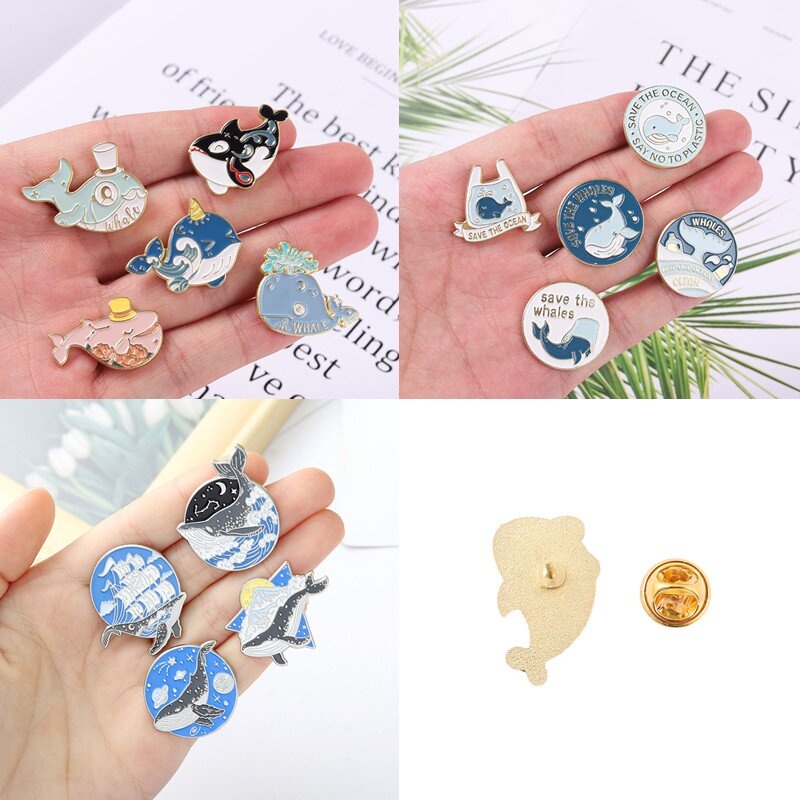 Lucu Hewan Laut Enamel Pin Kartun Ikan Paus Laut Hiu Bros Lencana Kerah Pin Paus Perlindungan Lencana Perhiasan Hadiah Untuk Teman