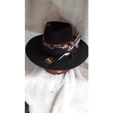 TOPI LAKEN FEDORA MOTIF KAIN TENUN  DAN BULU BAHAN WOLL IMPORT TOPI FEDORA DAUN LEBAR
