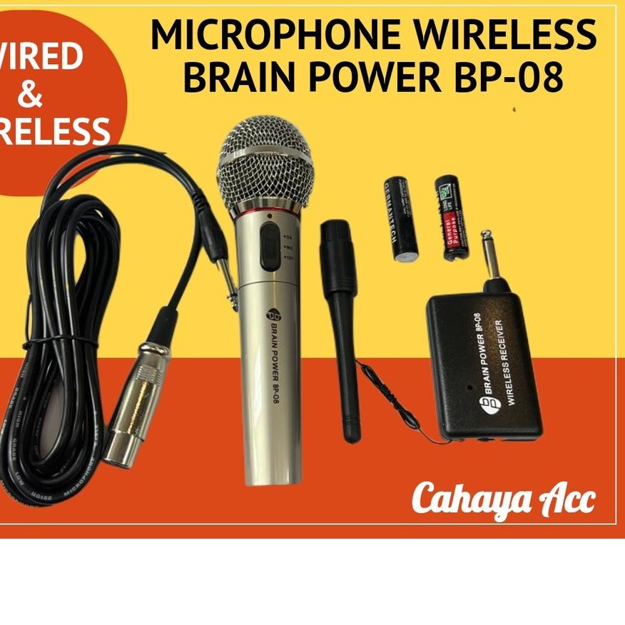 ✺✺ Microphone Wireless Proffesional Brain Power BP-08 - Mic Wireless dan Kabel - Microphone Wired & 