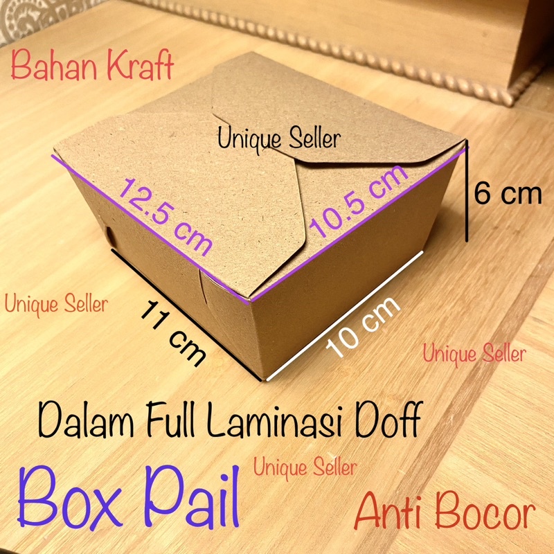 Box Pail Kraft Laminasi Doff Anti Bocor 12.5x10.5x5 / Dus Box Kotak Makan Kraft / Food Pail Kraft / LunchBox Kraft 11x10x5 / Kotak Makan Kertas 11x10x5