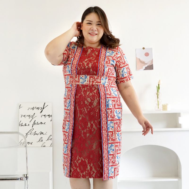 dress batik super jumbo/dress batik brokat/dress natal/dress imlek