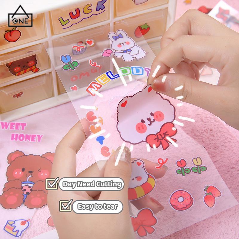 COD❤️Kartun Lucu Stiker Buku Pegangan Bahan Stiker Dekorasi Transparan Gelas Air Alat Tulis-A.one