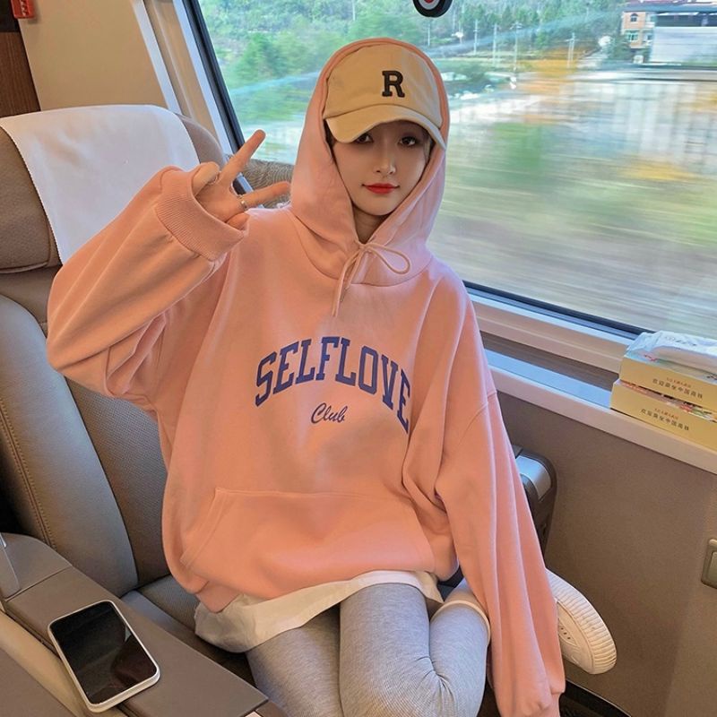 Hoodie OVERSIZED Korean Style ( S - 6XL ) SELF LOVE Quotes Jacket Boy Girl Peach Bigsize Jumbo Fleece Premium
