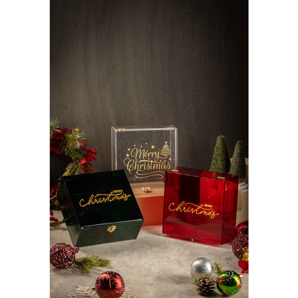 BOX ACRYLIC MERRY CHRISTMAS/BOX HAMPERS CNY/BOX HAMPERS NATAL/BOX KACA/BOX NATAL