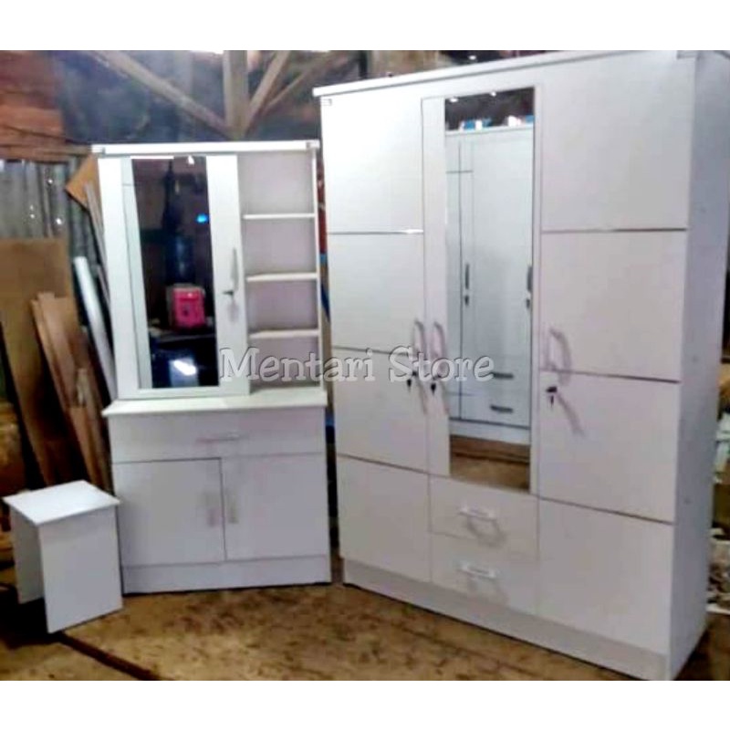 LEMARI PAKAIAN SATU SET DENGAN MEJA RIAS | LEMARI MINIMALIS | MEJA RIAS MINIMALIS