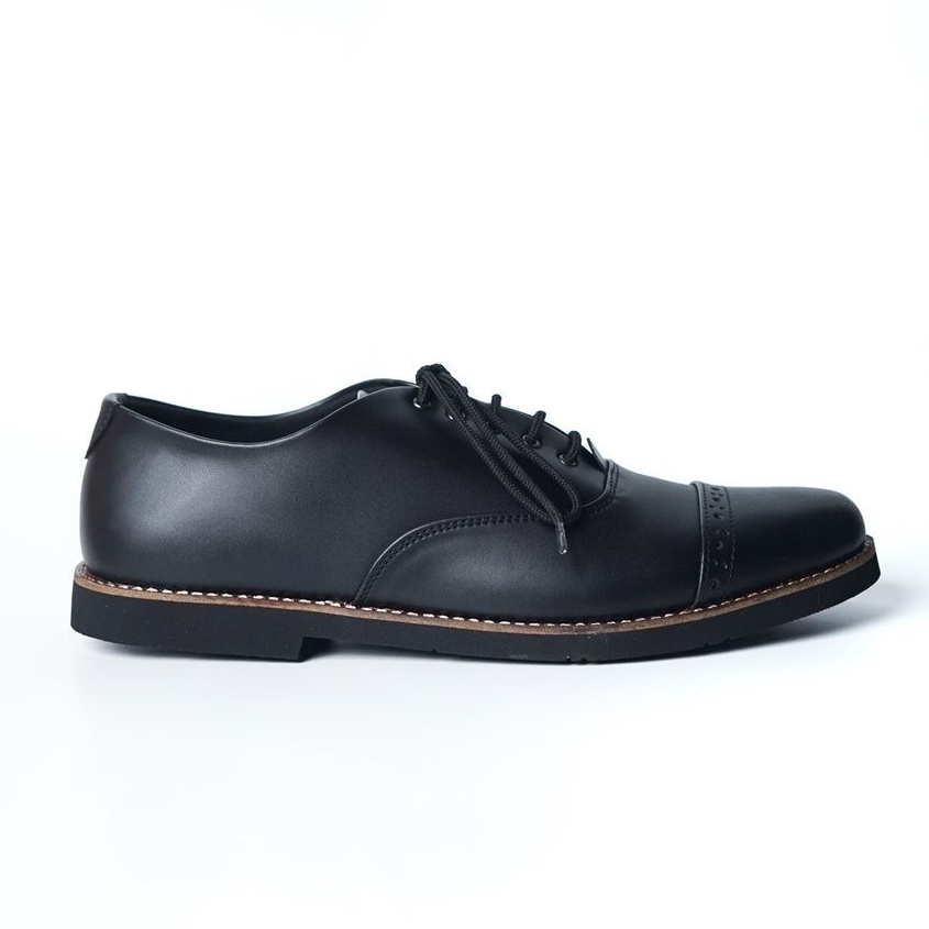 Sepatu Pantofel Pria Casual Formal Kantor Kulit Kerja Kuliah Pantopel Hitam Tali Original - Edric